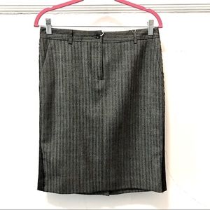Wool pencil skirt with tuxedo stripe